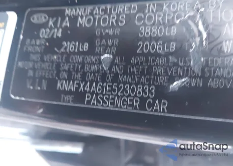 2014 Kia Forte Lx из США, поврежденный, VIN KNAFX4A61E5230833